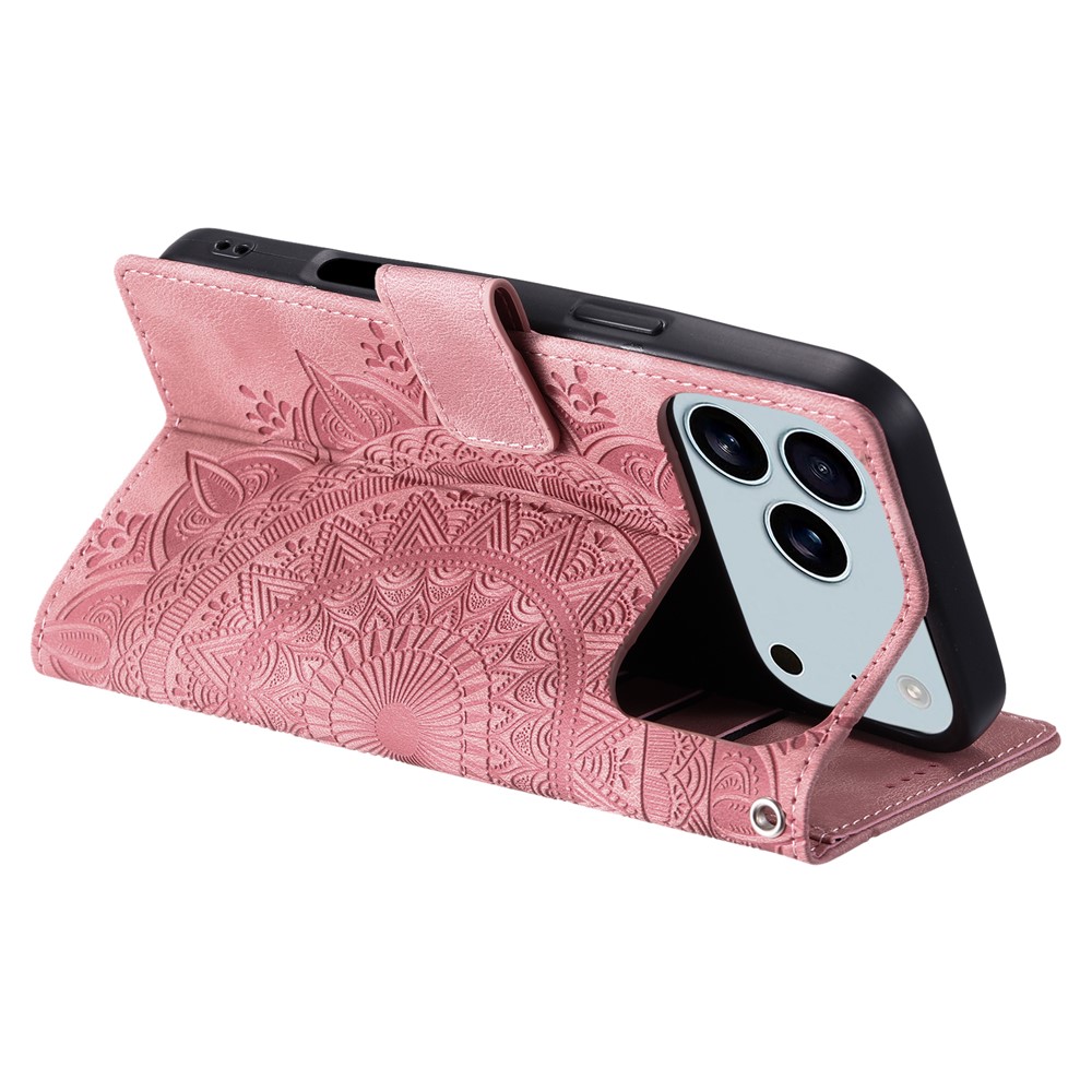  iPhone 17 Pro Max Fodral Mandala Läder Roséguld