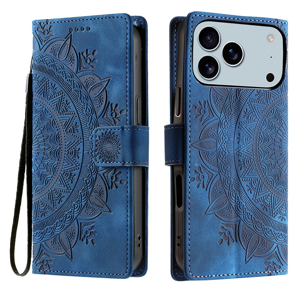  iPhone 17 Pro Max Fodral Mandala Läder Blå