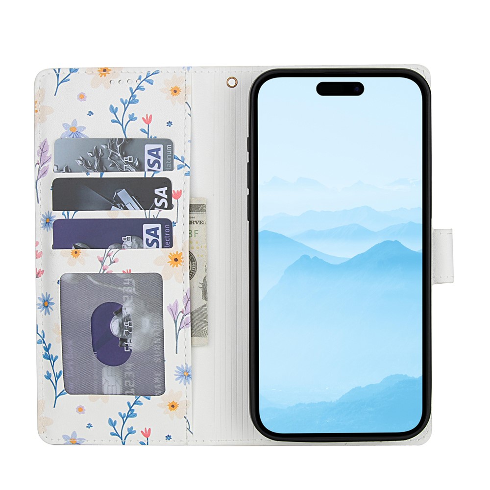  iPhone 17 Fodral Rhombus Läder Blommor Vit