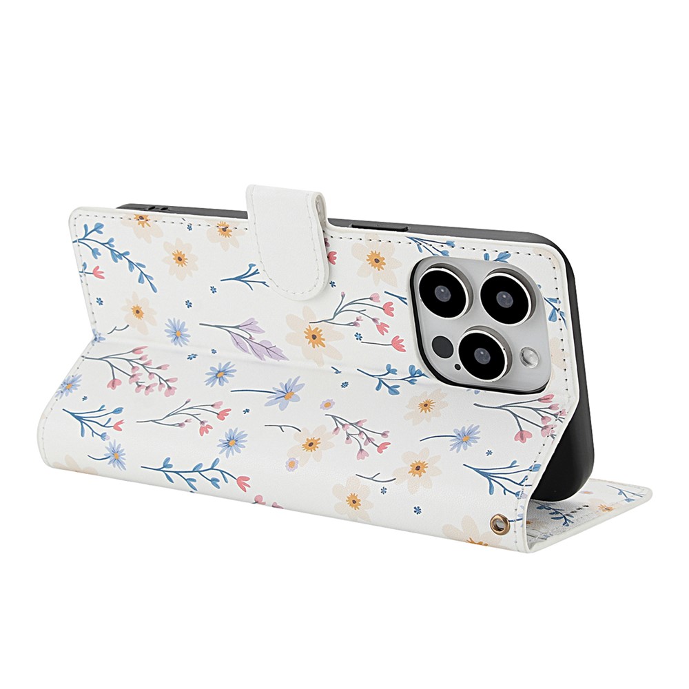  iPhone 16 Pro Max Fodral Rhombus Läder Blommor Vit
