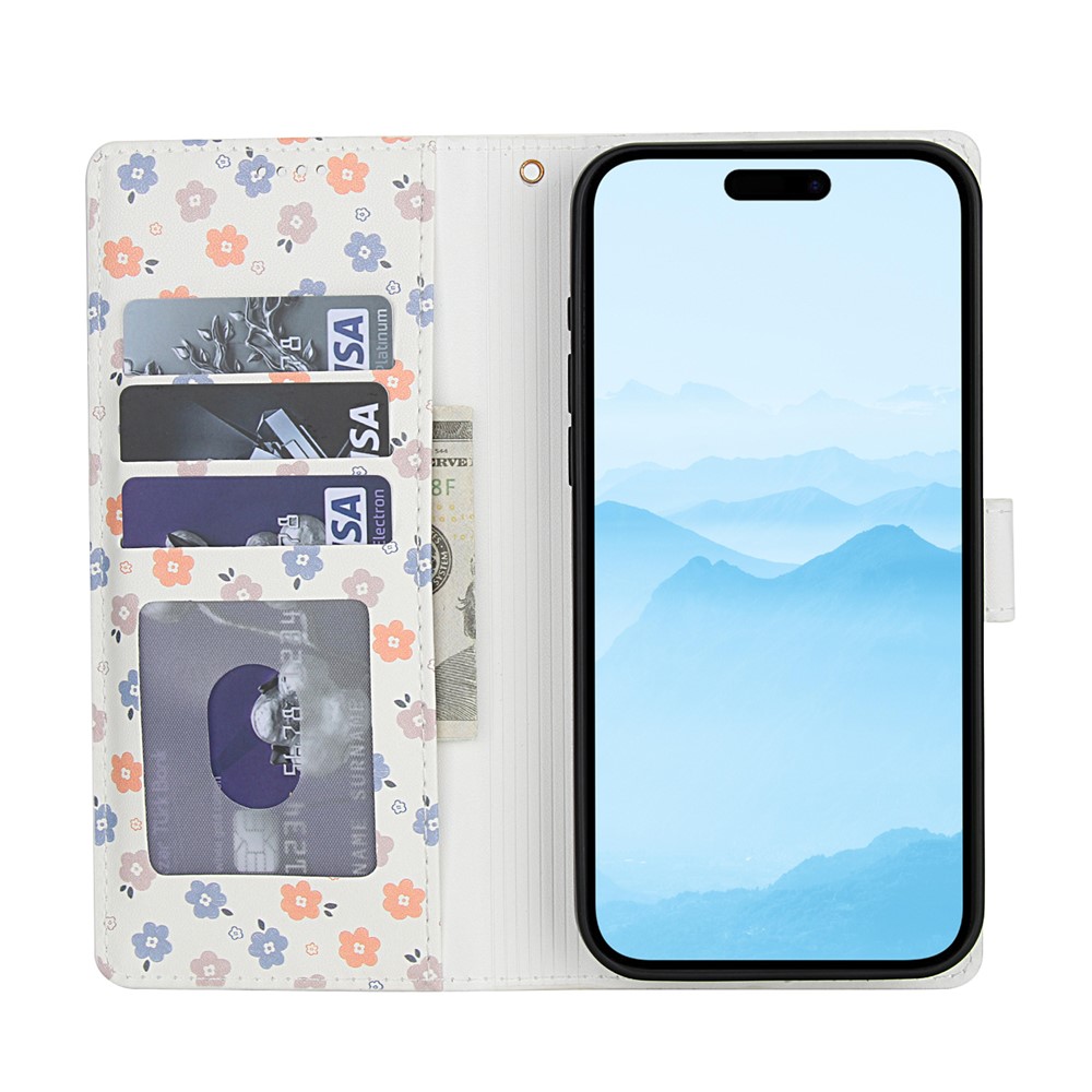  iPhone 16 Pro Fodral Rhombus Läder Blommor Vit