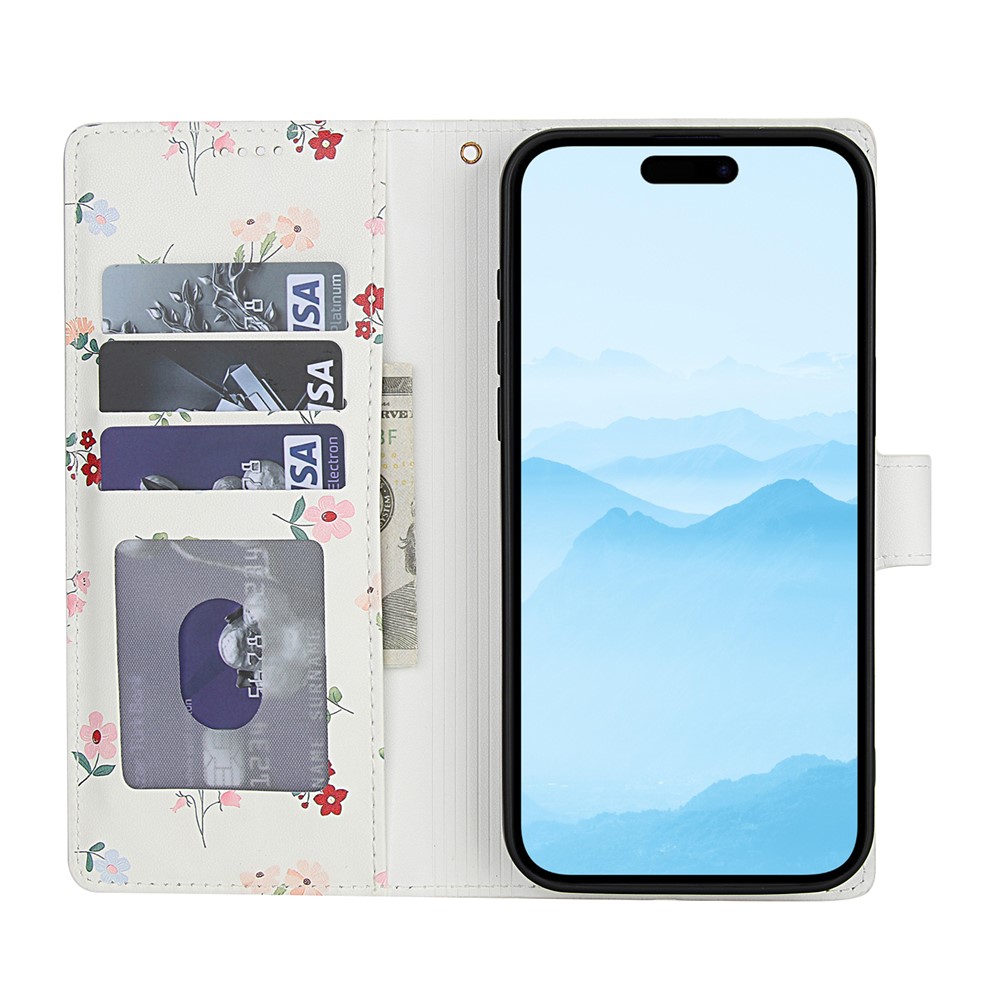  iPhone 16 Fodral Rhombus Läder Blommor Vit