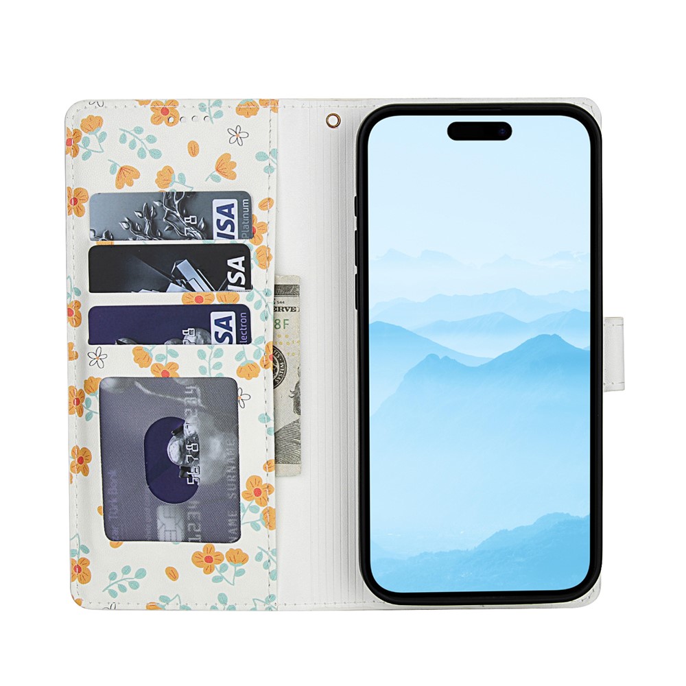  iPhone 16 Fodral Rhombus Läder Blommor Vit