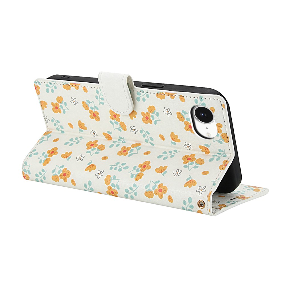  iPhone 17e / 16e Fodral Rhombus Läder Blommor Vit