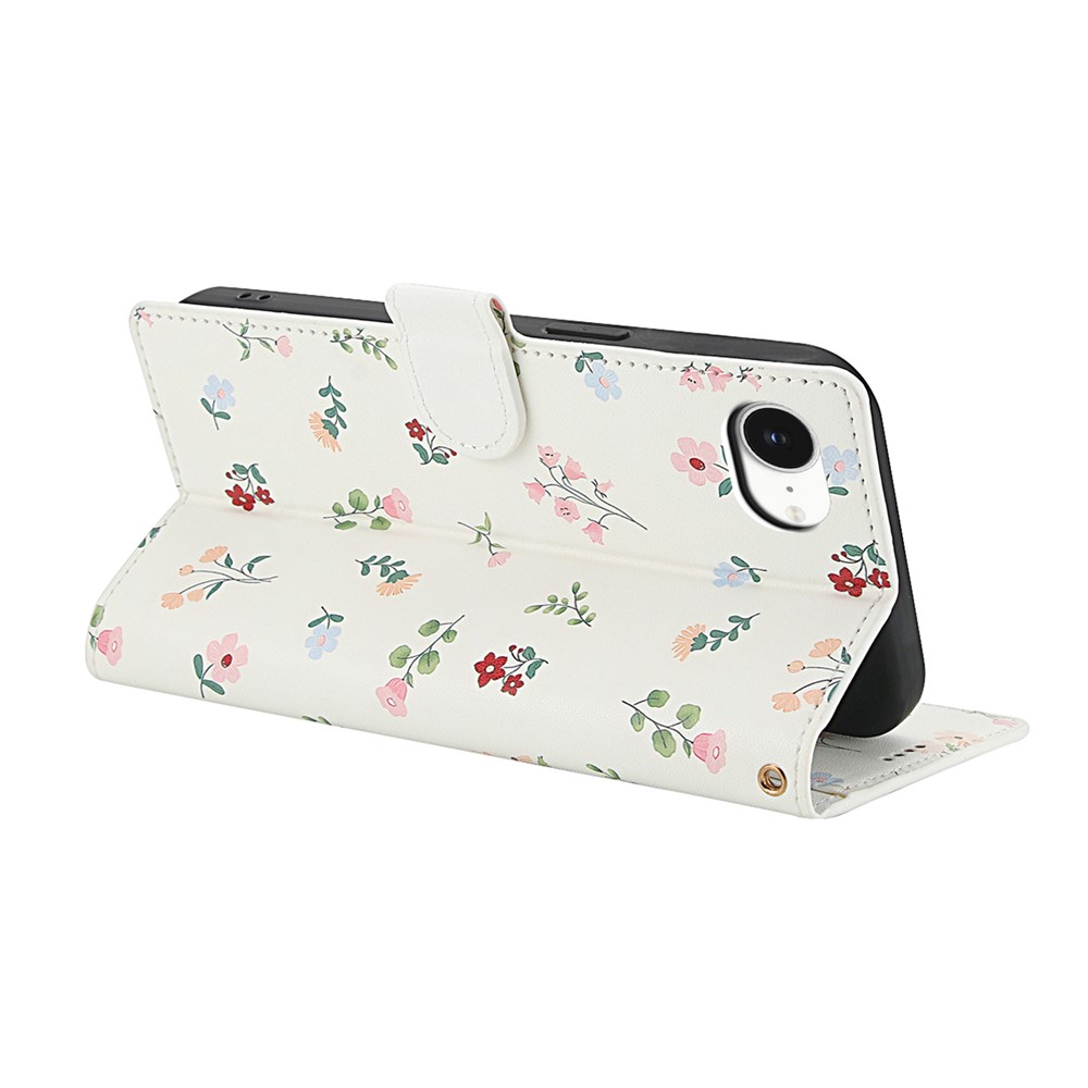  iPhone 17e / 16e Fodral Rhombus Läder Blommor Vit