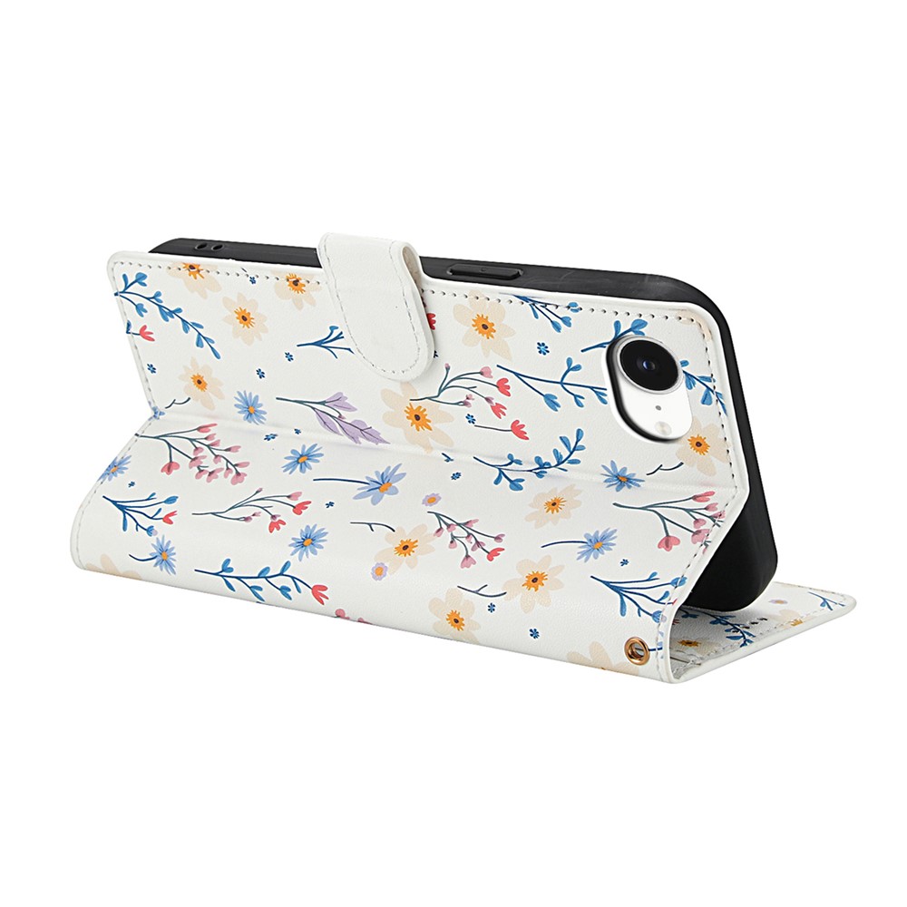  iPhone 17e / 16e Fodral Rhombus Läder Blommor Vit