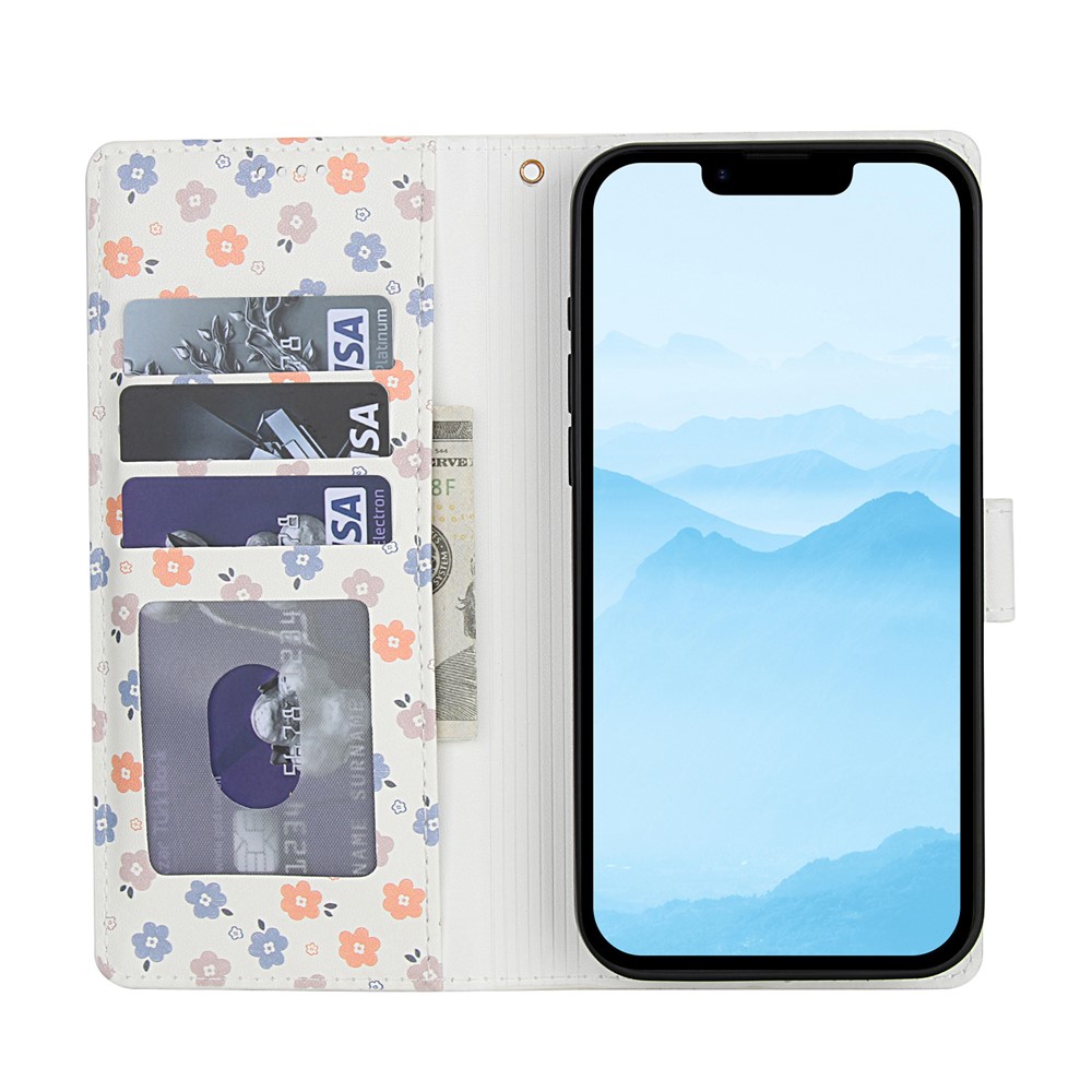  iPhone 17e / 16e Fodral Rhombus Läder Blommor Vit
