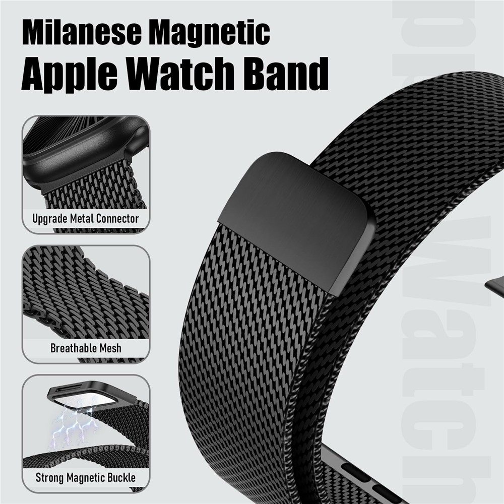  Apple Watch 42/44/45/46/49 mm Armband Milanese Svart