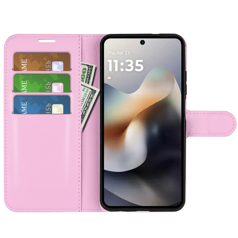 Motorola Moto G56 5G Fodral Litchi Läder Ljus Rosa