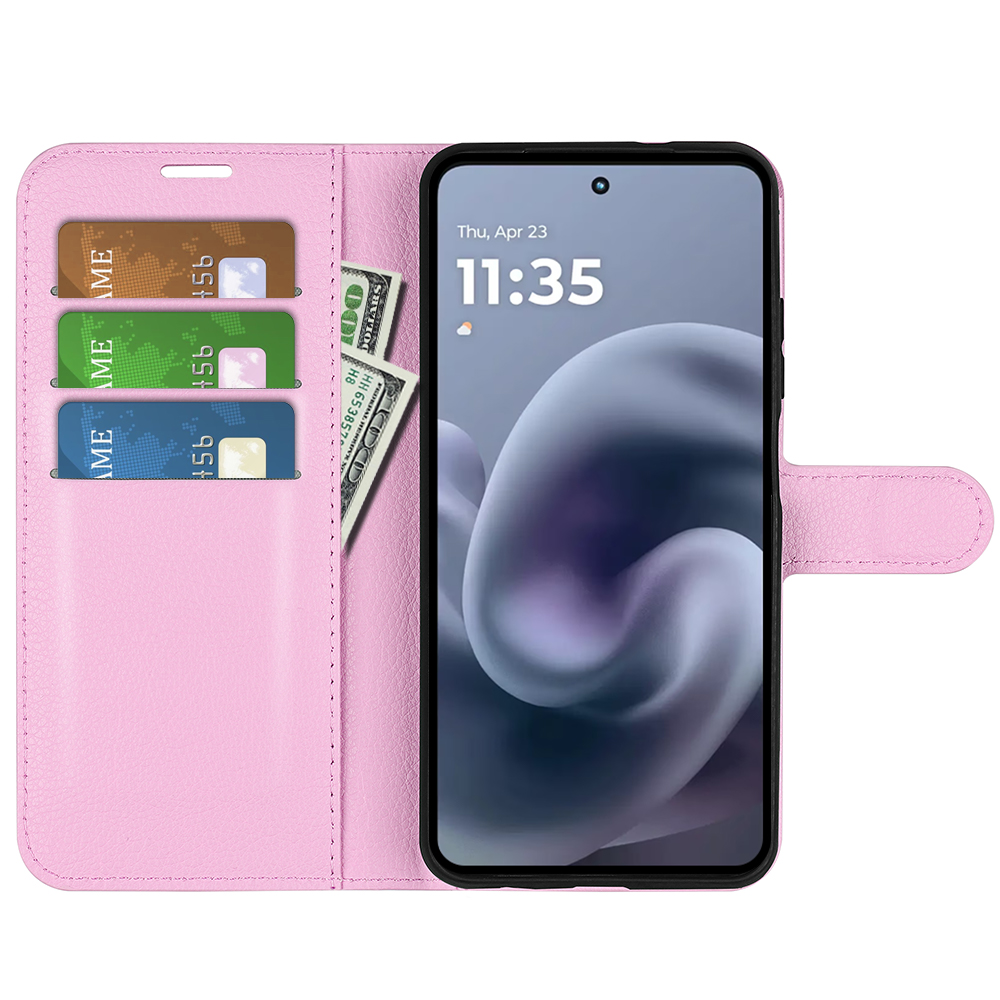  Motorola Moto G86 5G Fodral Litchi Läder Ljus Rosa