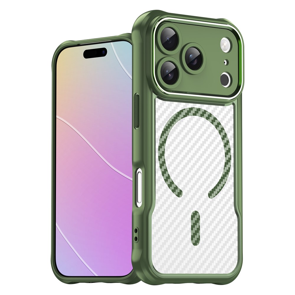  iPhone 17 Pro Skal MagSafe Kolfiber Textur Grön