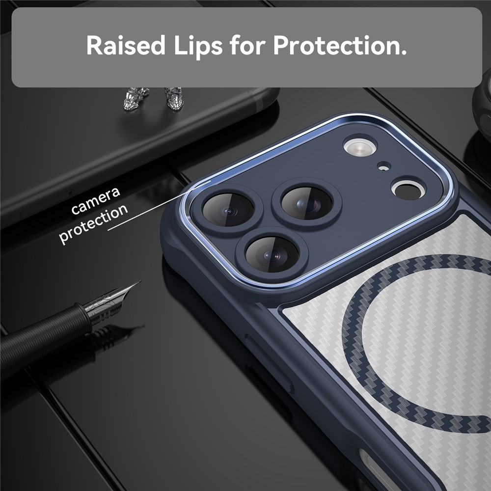 iPhone 17 Pro Skal MagSafe Kolfiber Textur Blå