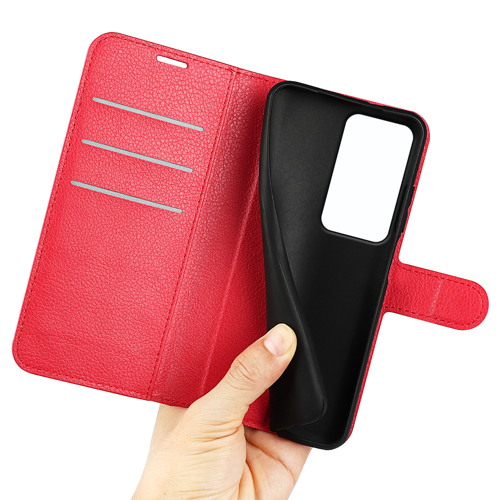  Xiaomi Redmi 15 Fodral Litchi Läder Röd