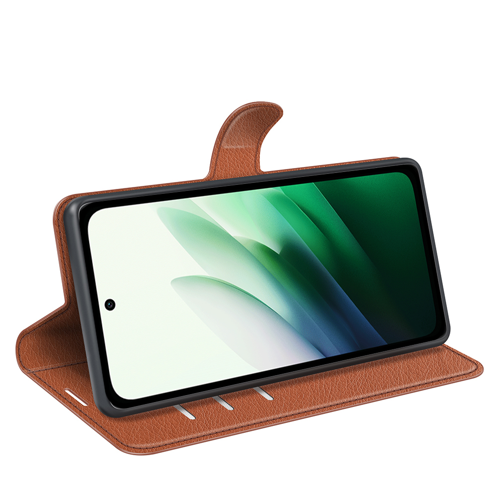  Xiaomi Redmi 15 Fodral Litchi Läder Brun
