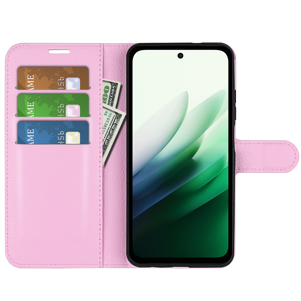  Xiaomi Redmi 15 Fodral Litchi Läder Ljus Rosa