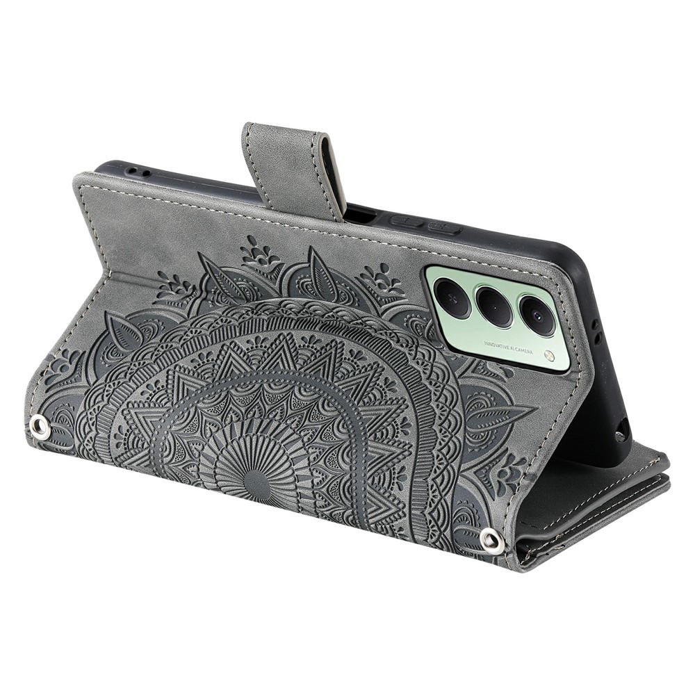  Xiaomi Redmi 15 Fodral Mandala Läder Grå