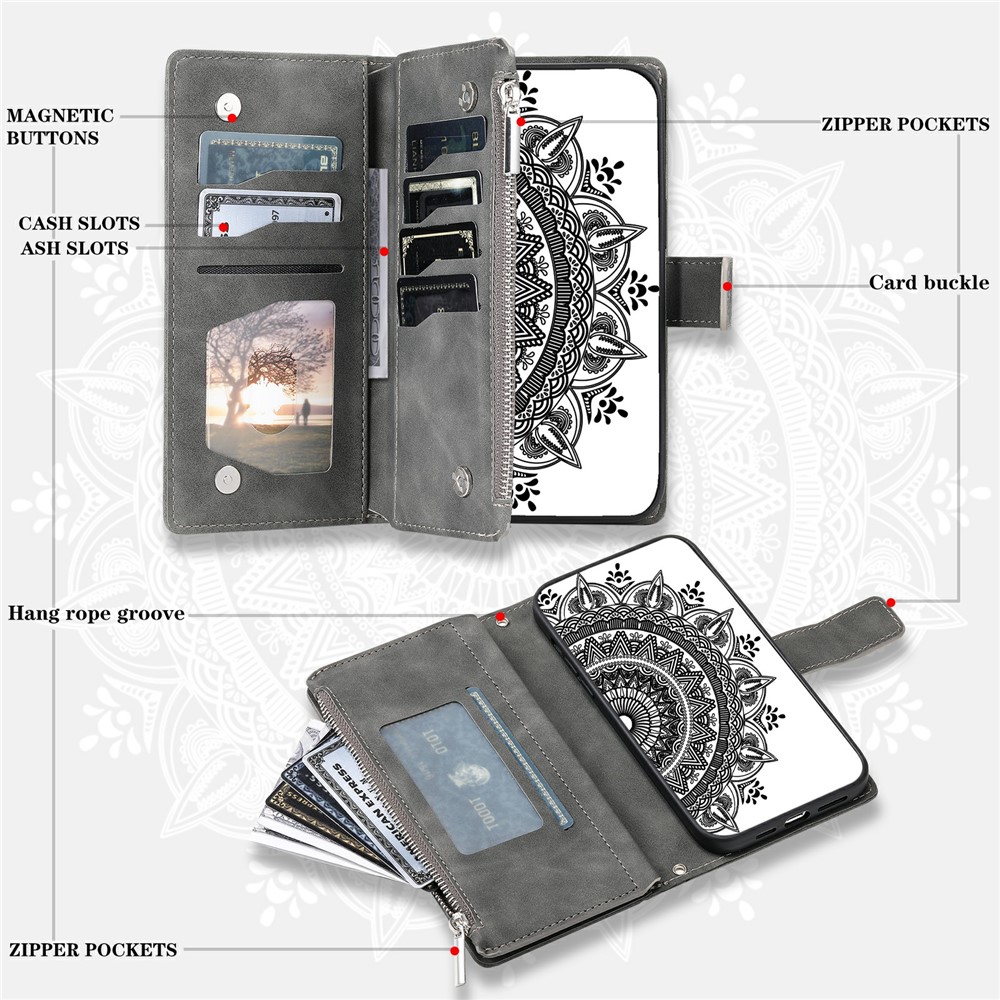  Xiaomi Redmi 15 Fodral Mandala Läder Grå