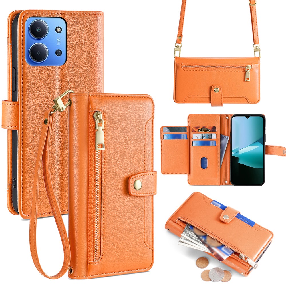  Xiaomi Redmi 15C Fodral Läder Multifunktionellt Orange