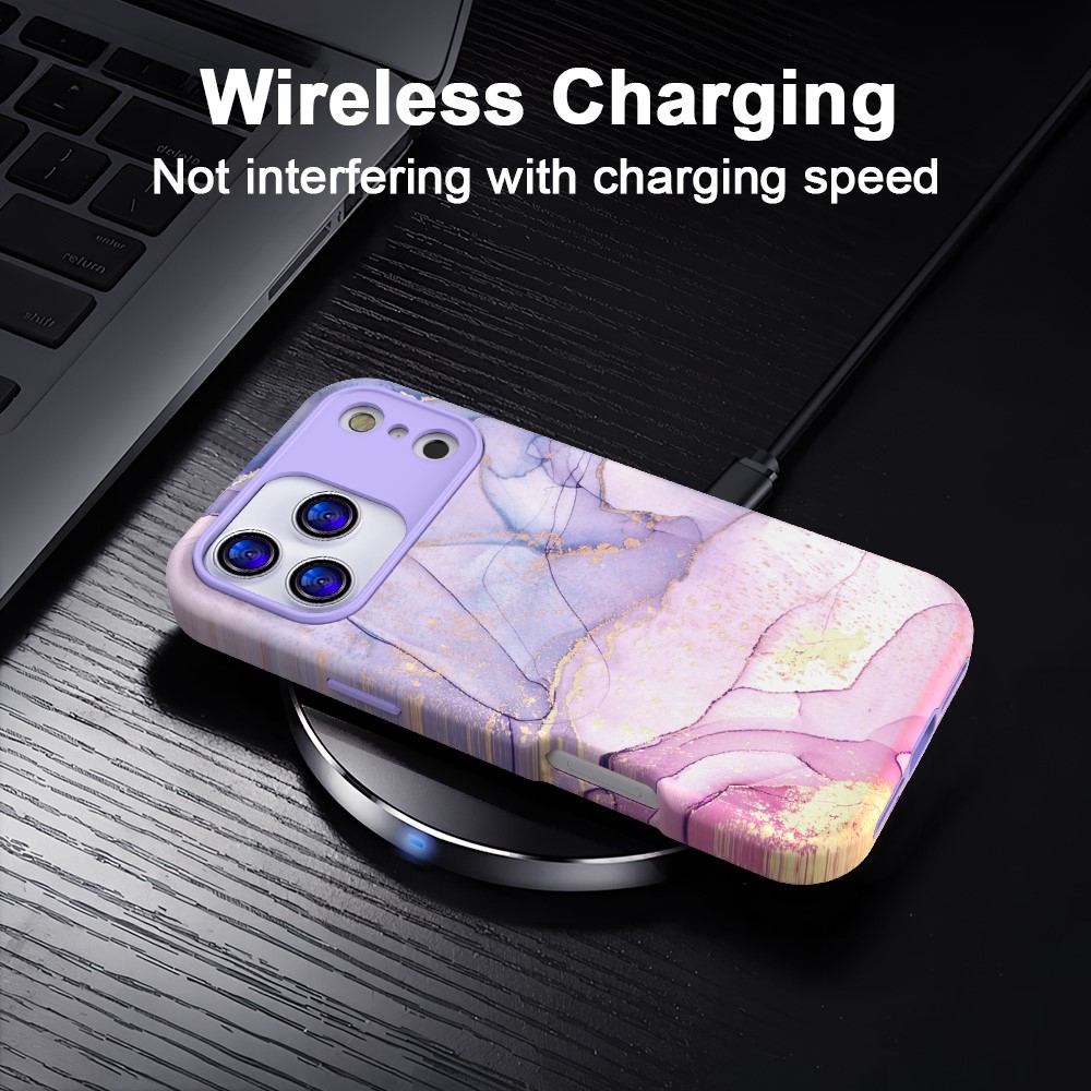  iPhone 17 Pro Skal Hybrid Med Marmor Tryck Lila / Rosa