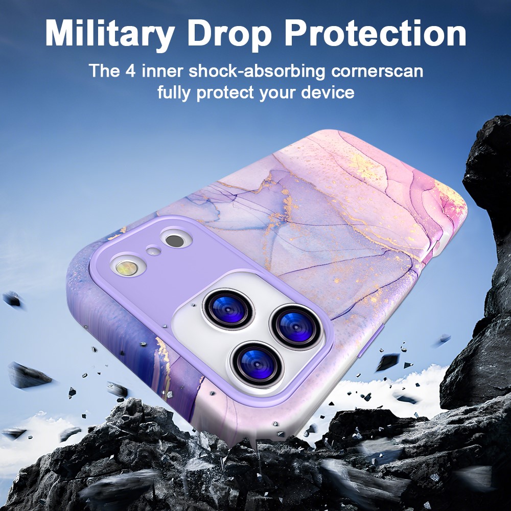  iPhone 17 Pro Skal Hybrid Med Marmor Tryck Lila / Rosa