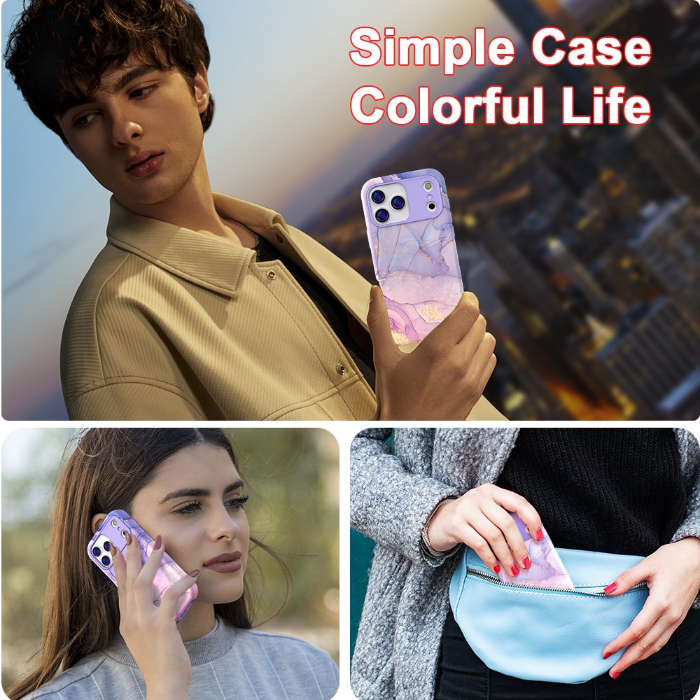  iPhone 17 Pro Skal Hybrid Med Marmor Tryck Lila / Rosa
