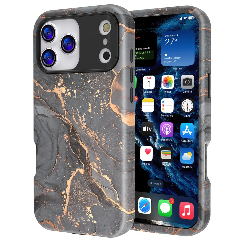  iPhone 17 Pro Skal Hybrid Med Marmor Tryck Grå / Guld