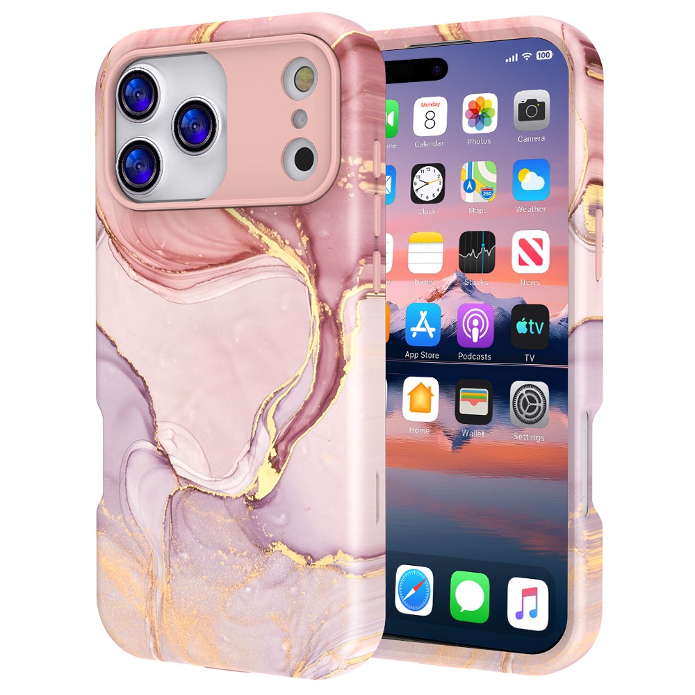  iPhone 17 Pro Skal Hybrid Med Marmor Tryck Rosa