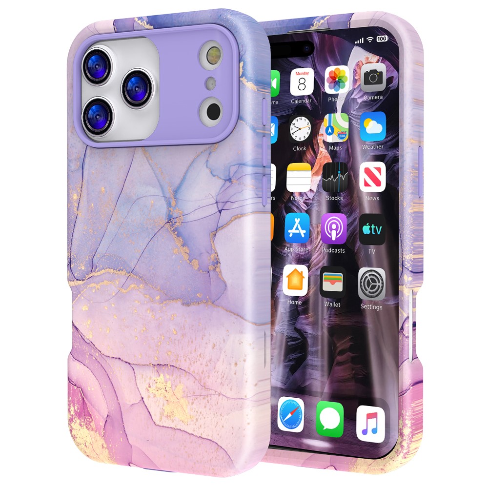  iPhone 17 Pro Max Skal Hybrid Med Marmor Tryck Lila / Rosa