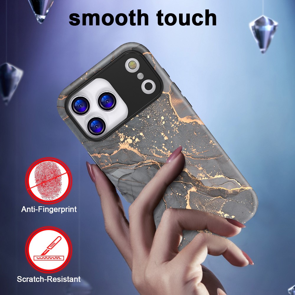  iPhone 17 Pro Max Skal Hybrid Med Marmor Tryck Grå / Guld