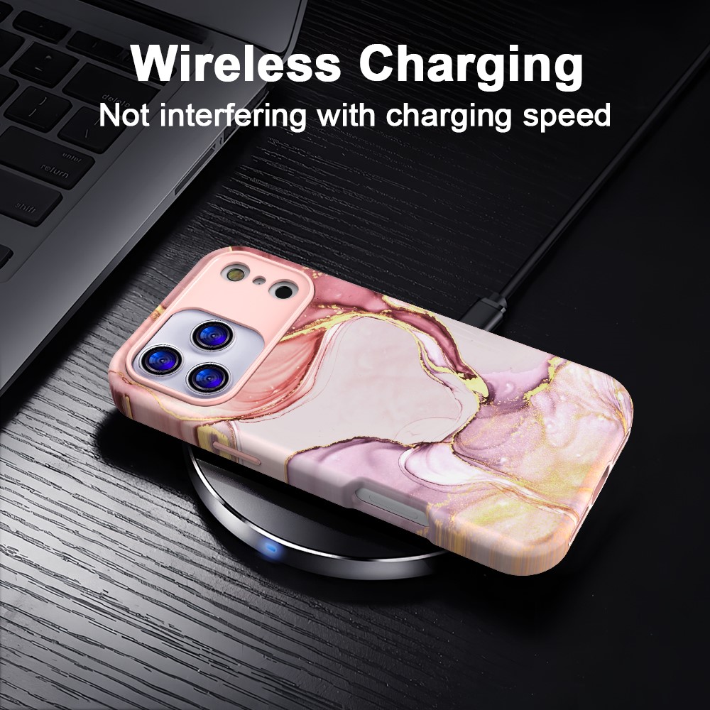  iPhone 17 Pro Max Skal Hybrid Med Marmor Tryck Rosa