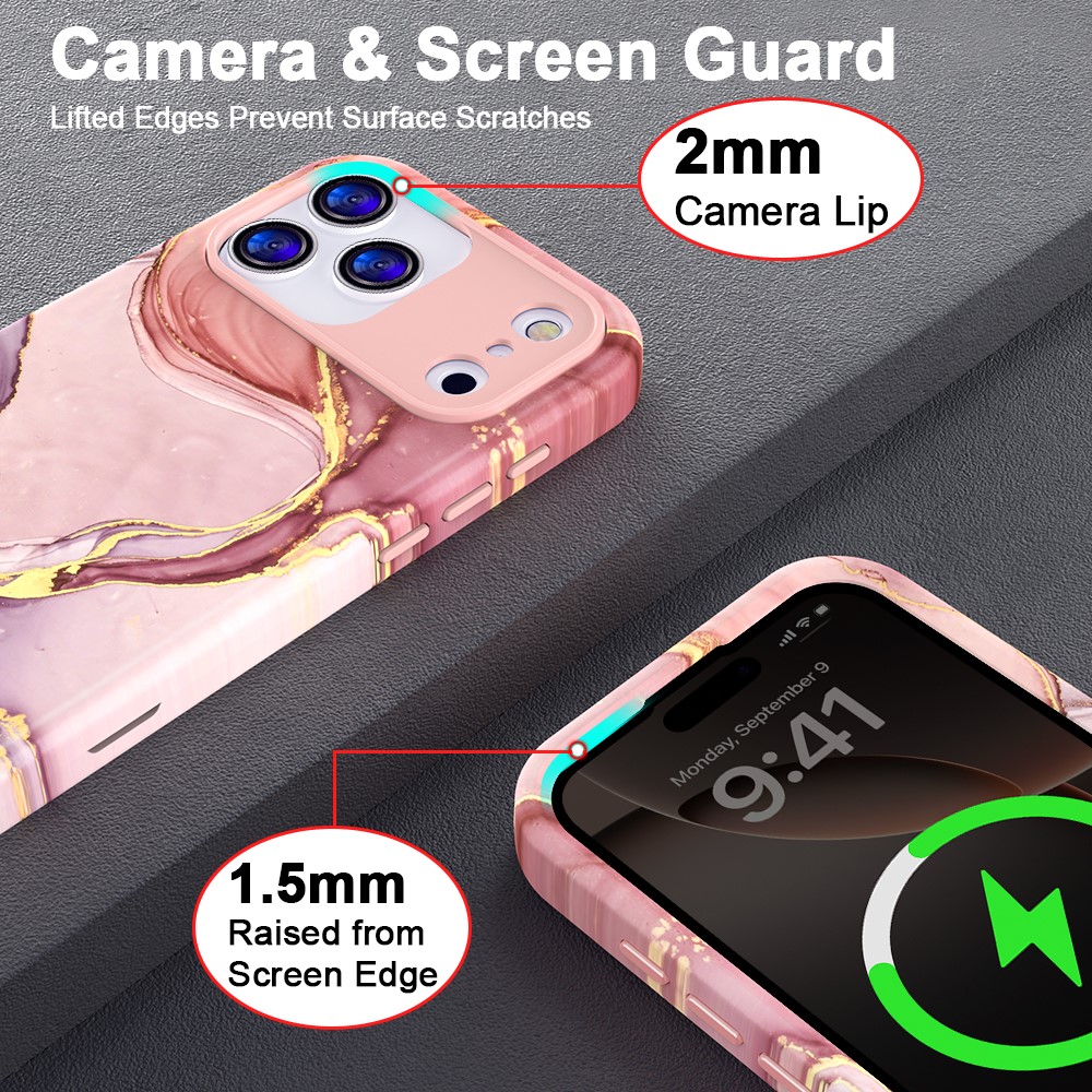  iPhone 17 Pro Max Skal Hybrid Med Marmor Tryck Rosa