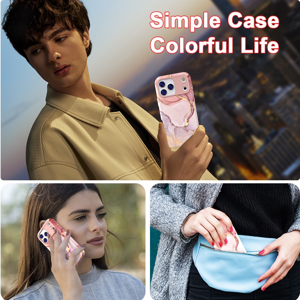  iPhone 17 Pro Max Skal Hybrid Med Marmor Tryck Rosa