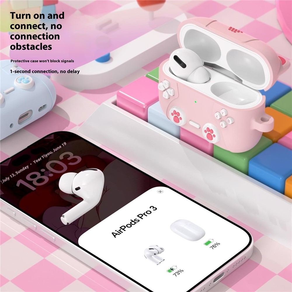  AirPods Pro 3 Skal Silikon Med Nyckelring Katt Blå