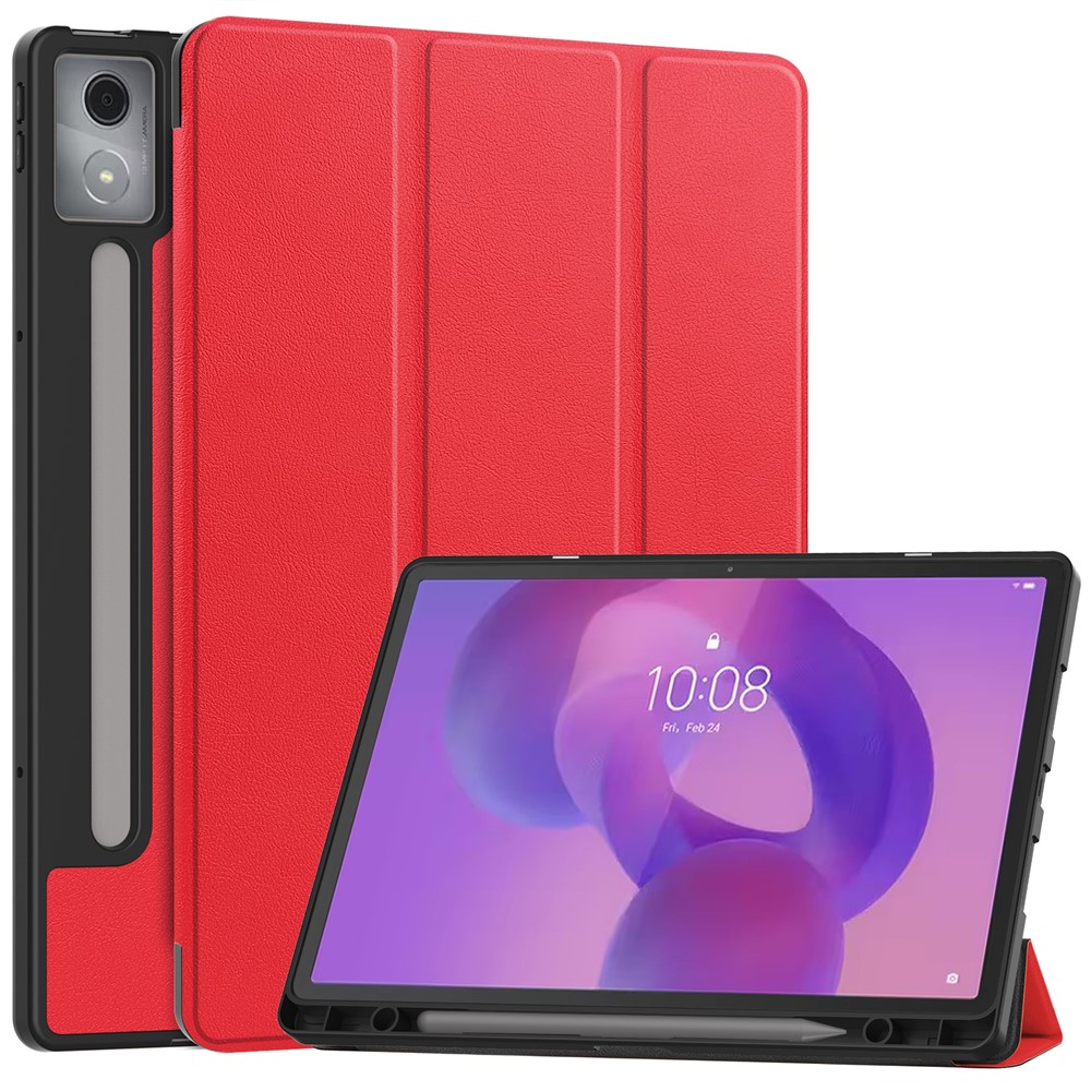  Lenovo Idea Tab Pro Fodral Tri-Fold Läder Röd