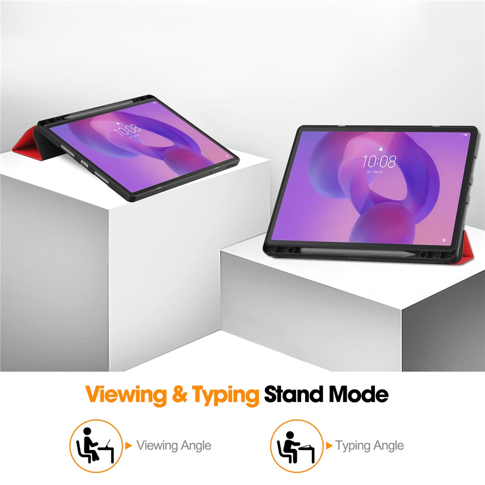  Lenovo Idea Tab Pro Fodral Tri-Fold Läder Röd