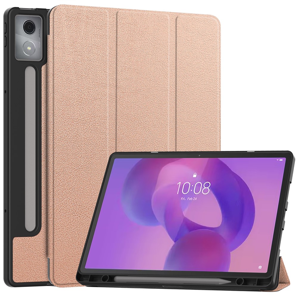  Lenovo Idea Tab Pro Fodral Tri-Fold Läder Roséguld