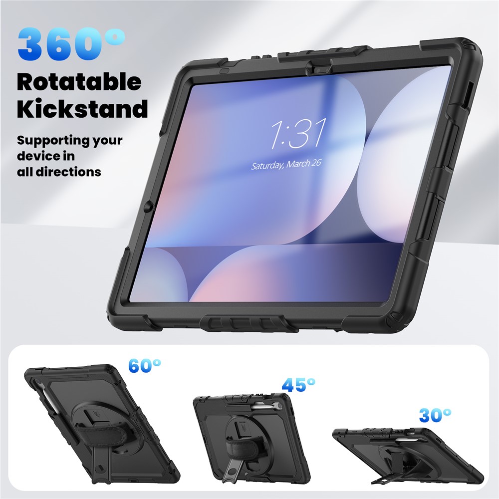  Galaxy Tab S10 FE Plus Skal 360 Shockproof Hybrid Kickstand Svart