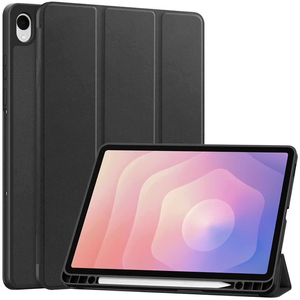  Samsung Galaxy Tab S11 Fodral Tri-Fold Läder Svart