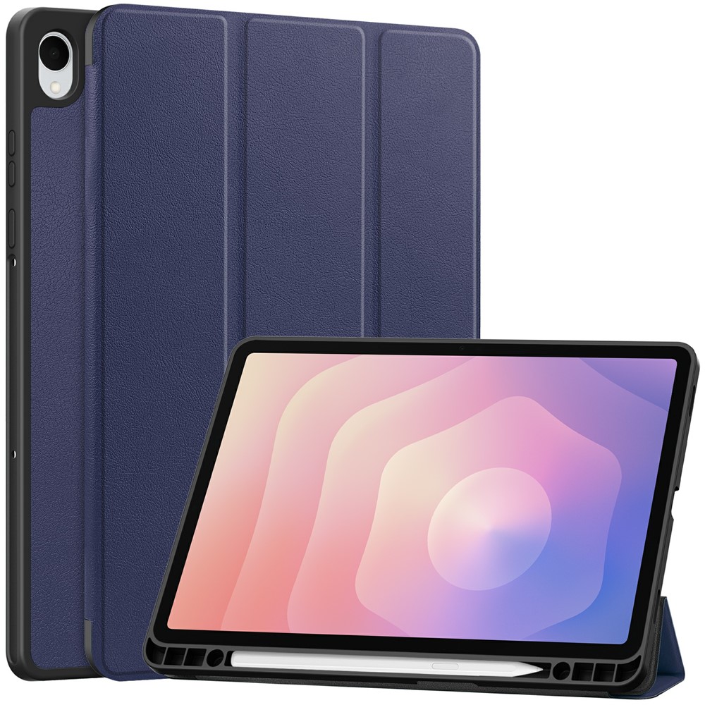  Samsung Galaxy Tab S11 Fodral Tri-Fold Läder Mörk Blå