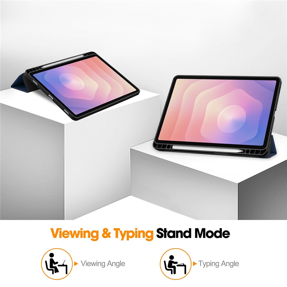  Samsung Galaxy Tab S11 Fodral Tri-Fold Läder Mörk Blå