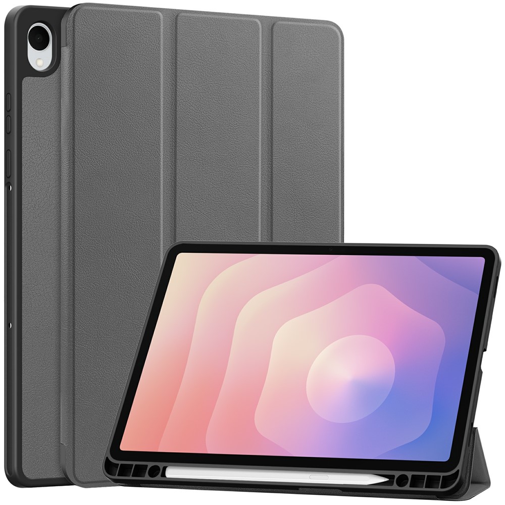  Samsung Galaxy Tab S11 Fodral Tri-Fold Läder Grå