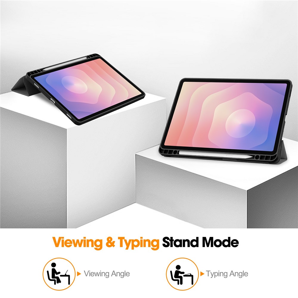  Samsung Galaxy Tab S11 Fodral Tri-Fold Läder Grå