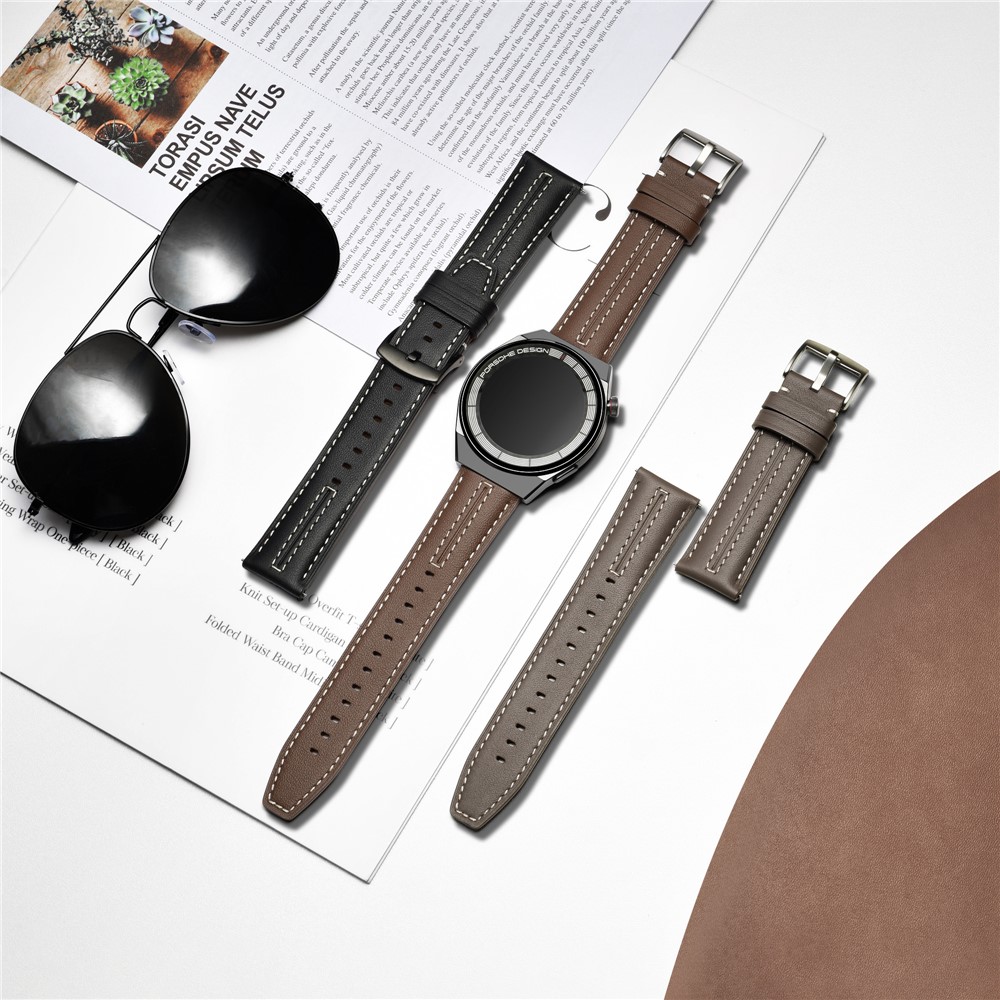  Klockarmband 22 mm Äkta Läder Grå / Brun