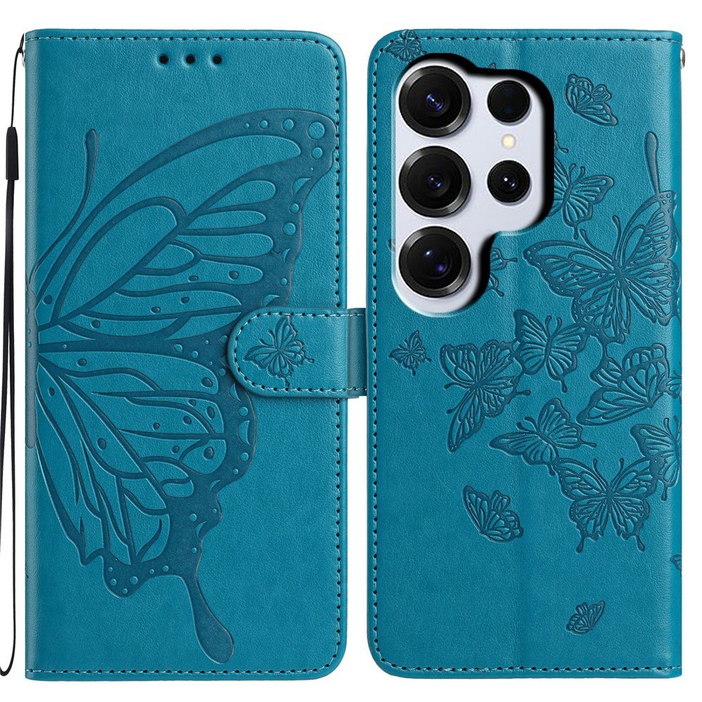  Samsung Galaxy S26 Ultra Fodral Fjäril Tryck Blå