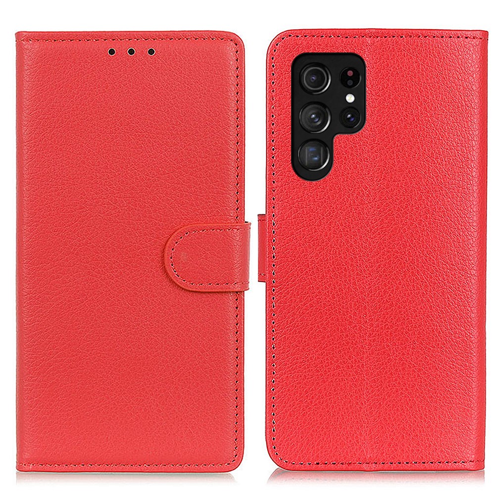  Samsung Galaxy S26 Ultra Fodral Litchi Läder Röd