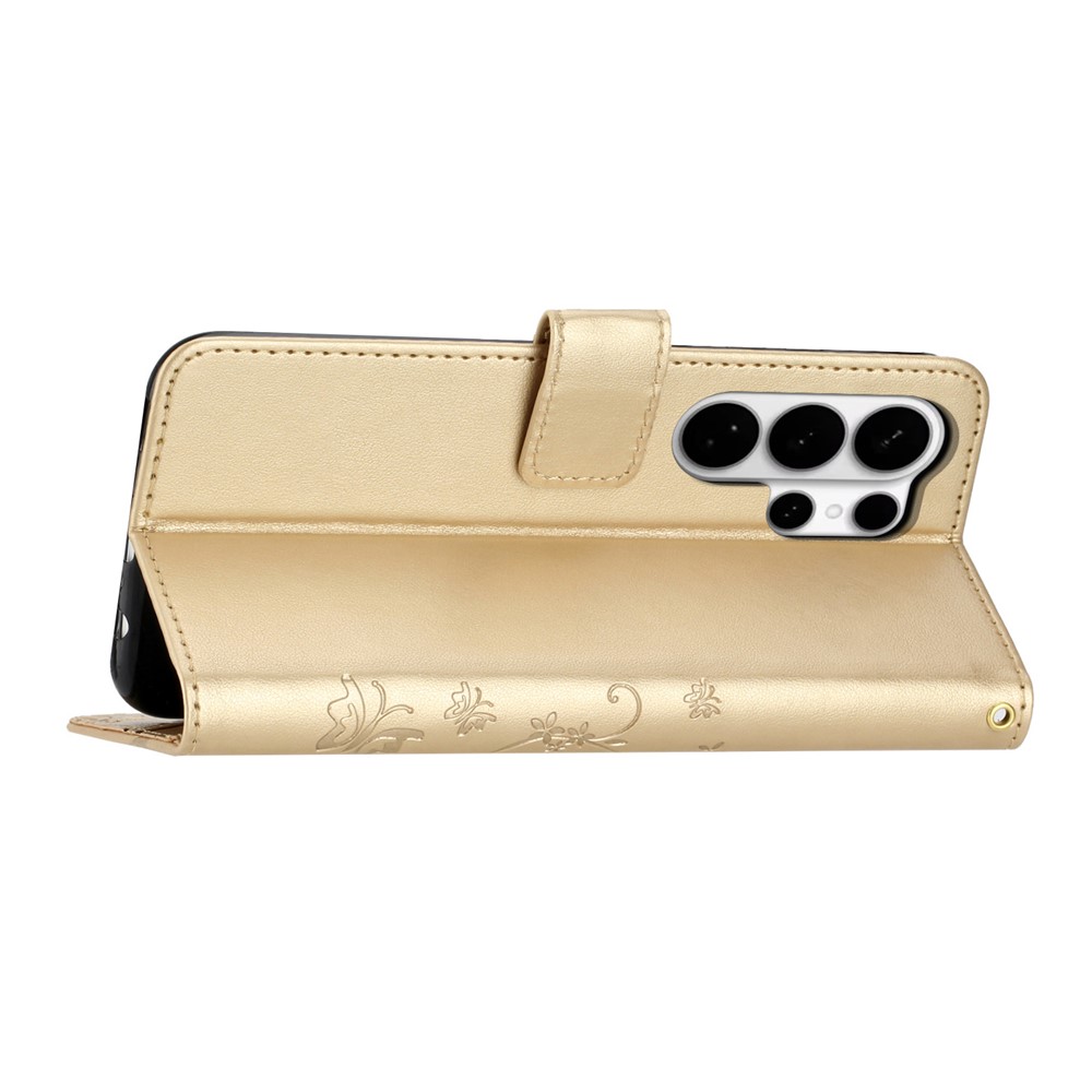  Samsung Galaxy S26 Ultra Fodral Med Blommigt Tryck Guld