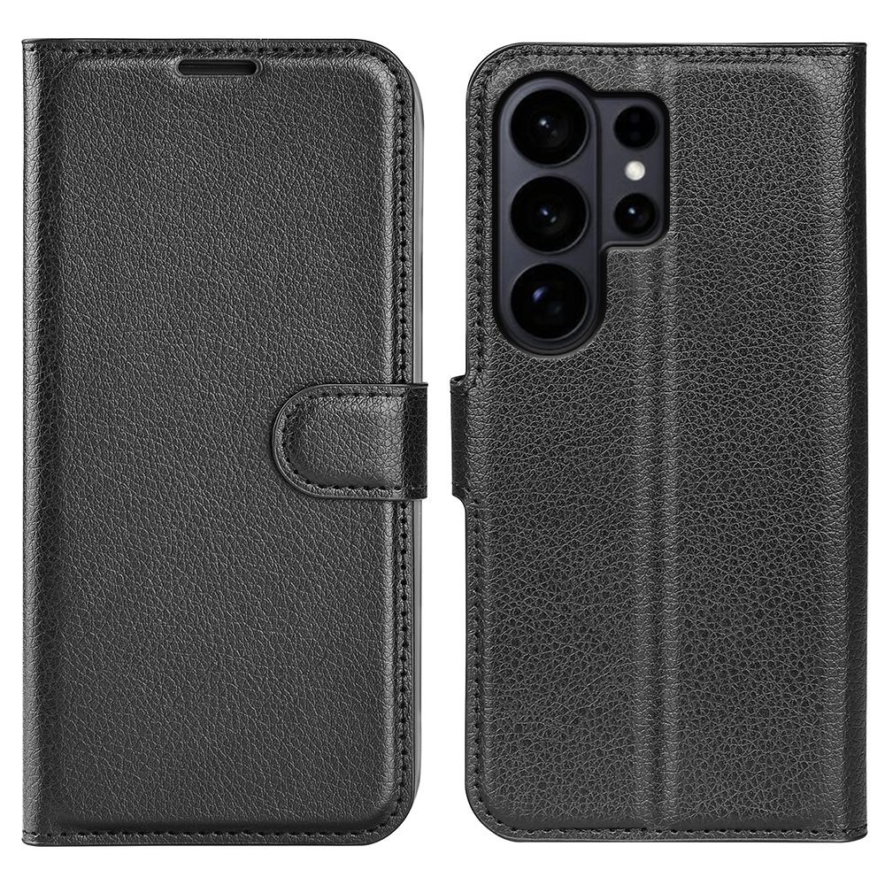  Samsung Galaxy S26 Ultra Fodral Litchi Läder Svart