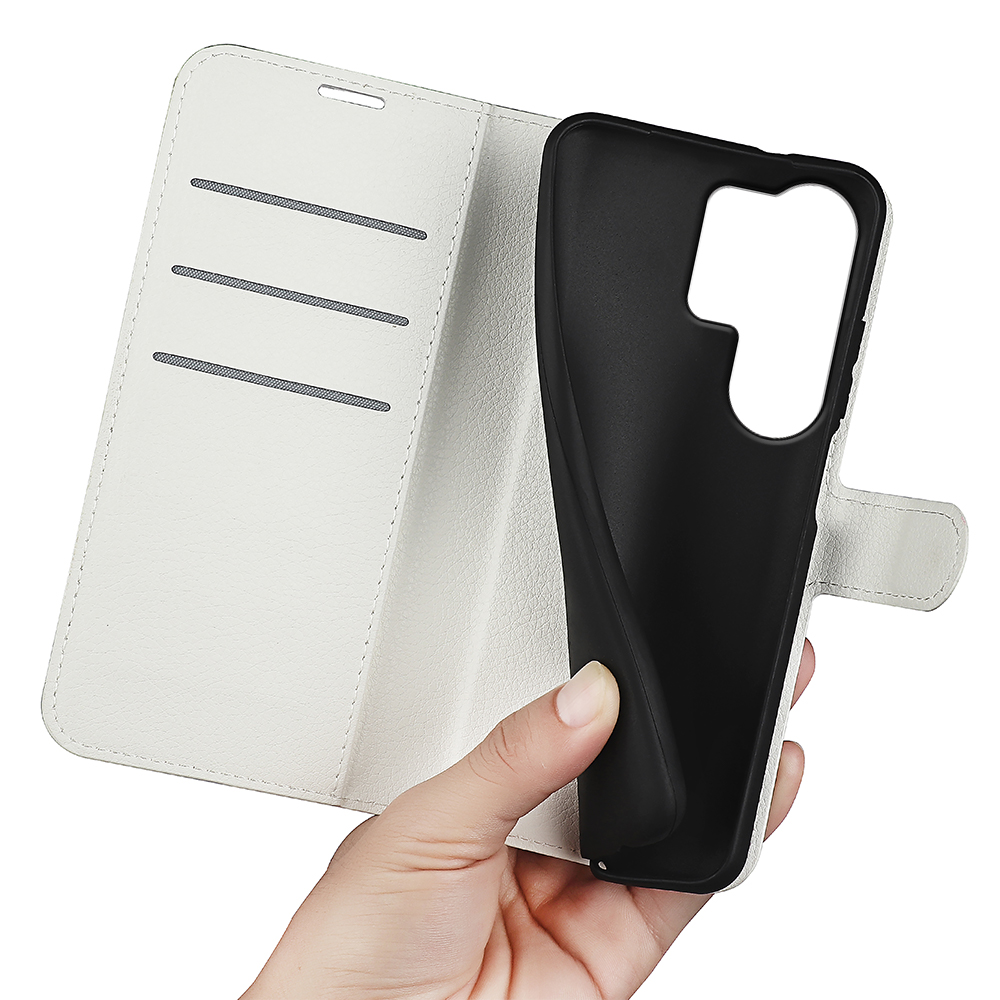  Samsung Galaxy S26 Ultra Fodral Litchi Läder Vit