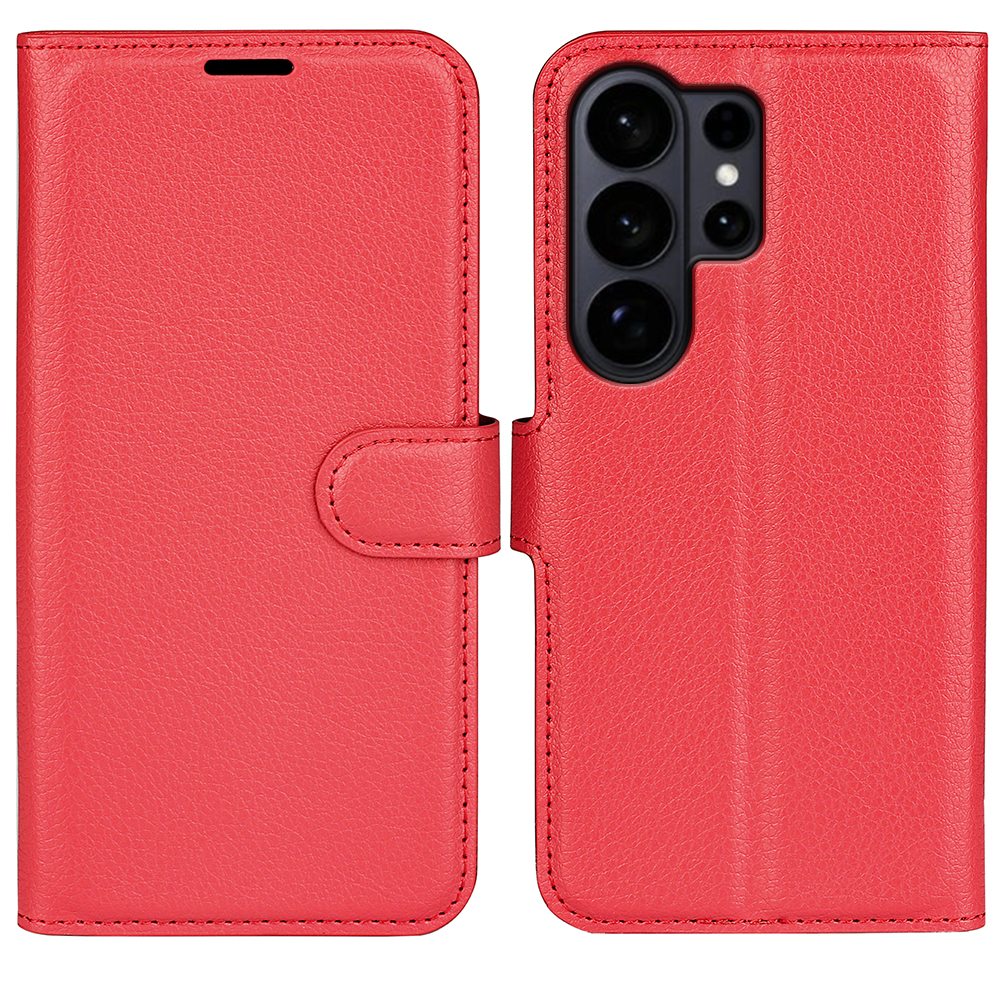  Samsung Galaxy S26 Ultra Fodral Litchi Läder Röd