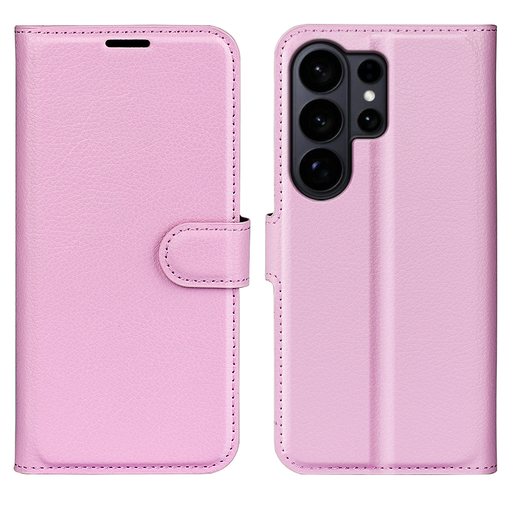  Samsung Galaxy S26 Ultra Fodral Litchi Läder Ljus Rosa
